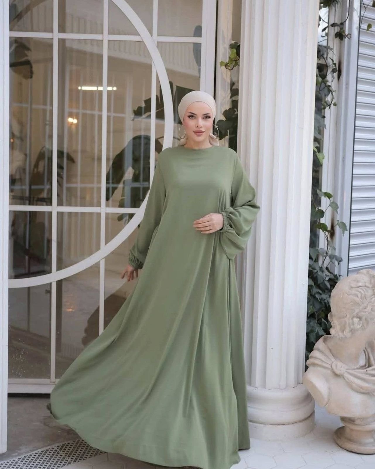 Abaja medine ipek me mëngë balonë